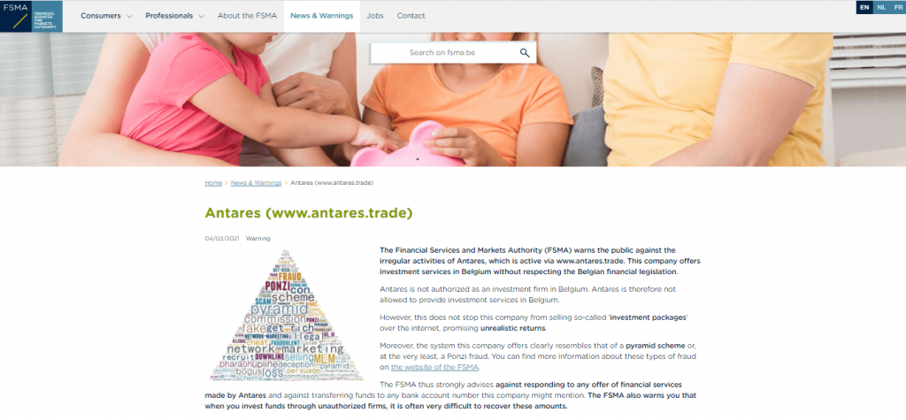Antares6.trade License Warning from FSMA