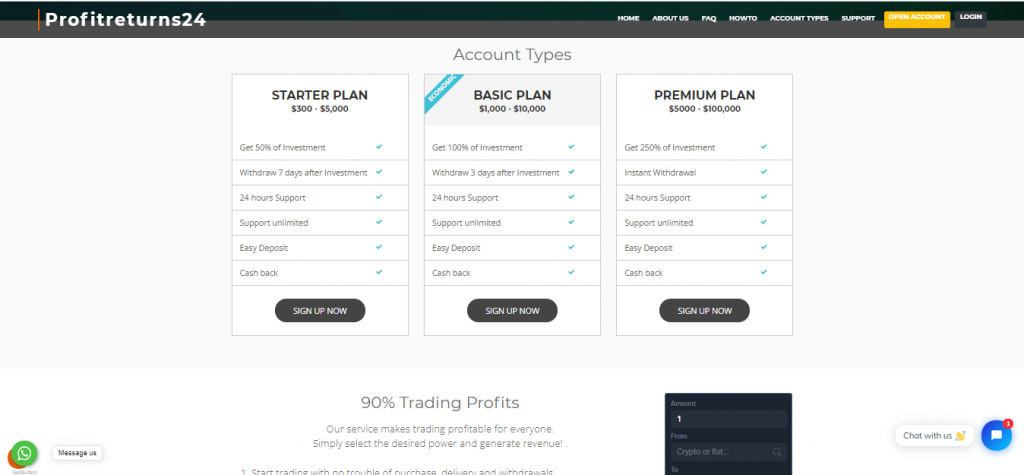 ProfitReturns24 Accounts and Investment Plans