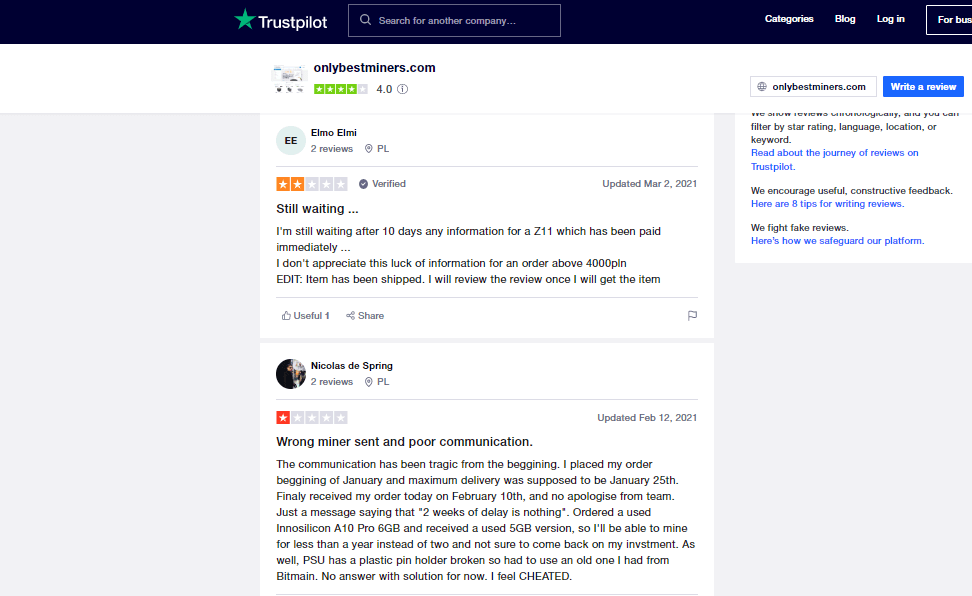 What clients think of onlybestminers.com