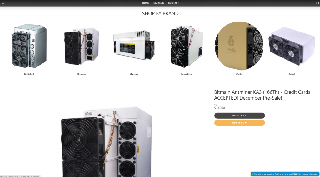 Listed miners on the Asic Miners US store